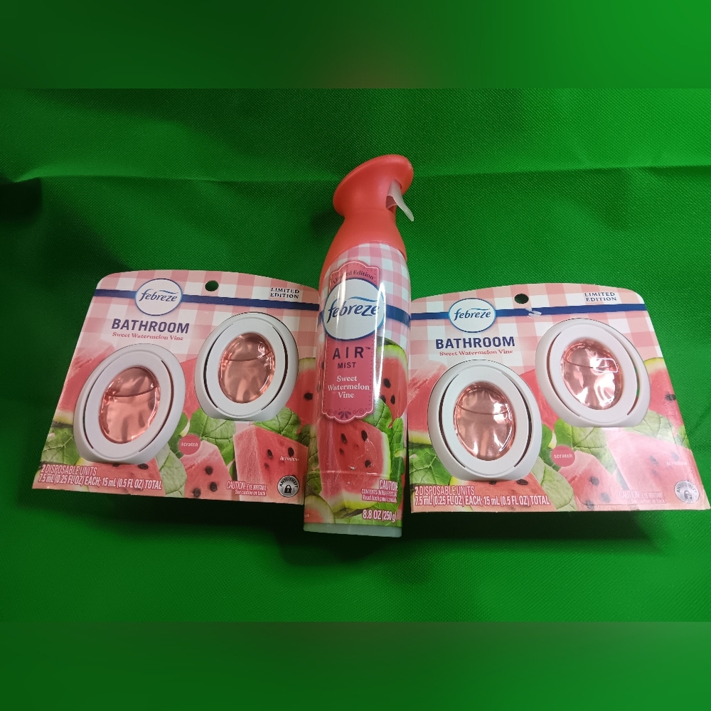 Febreze Bathroom Bundle 4 Units + Air Spray Sweet Watermelon Vine NEW